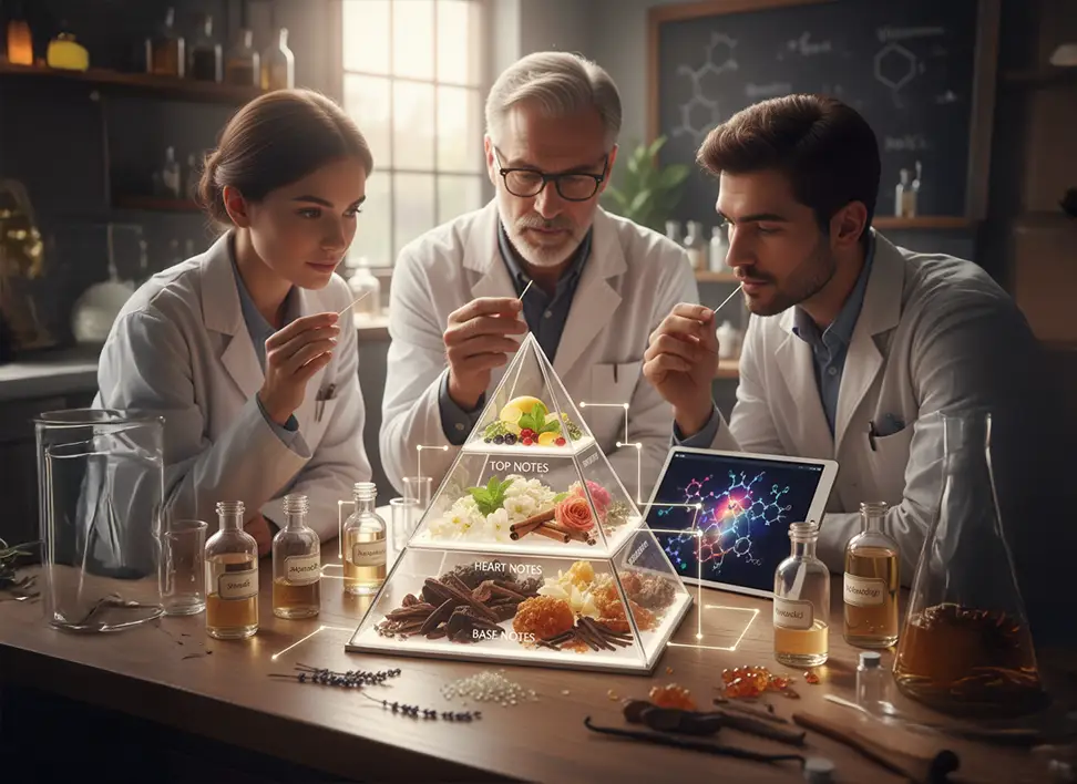 Custom Fragrance Formulation 2 A person making perfume with many bottles.