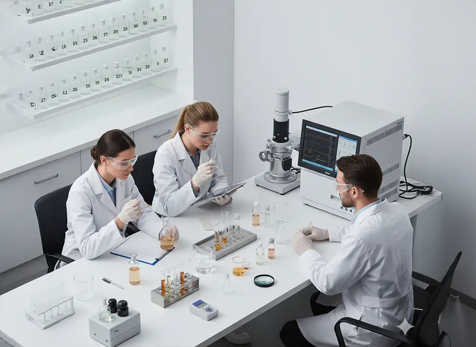 Perfume Testing and Quality Control 2 Quality control team testing perfume samples, underscoring the need for rigorous product evaluation.